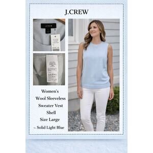 J Crew AT960 Womens Wool CLO Solid Sleeveless Sweater Vest Shell Large New Blue